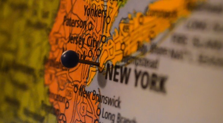 map of New York with pin