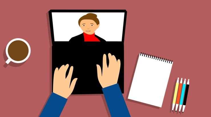 graphic of video conference on laptop