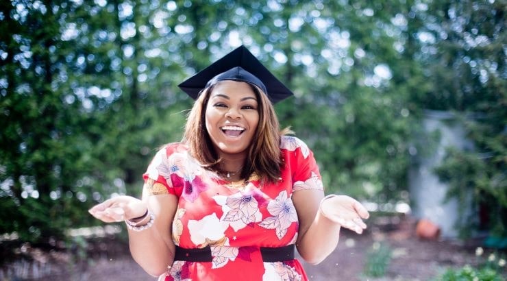 female student wearing grad cap