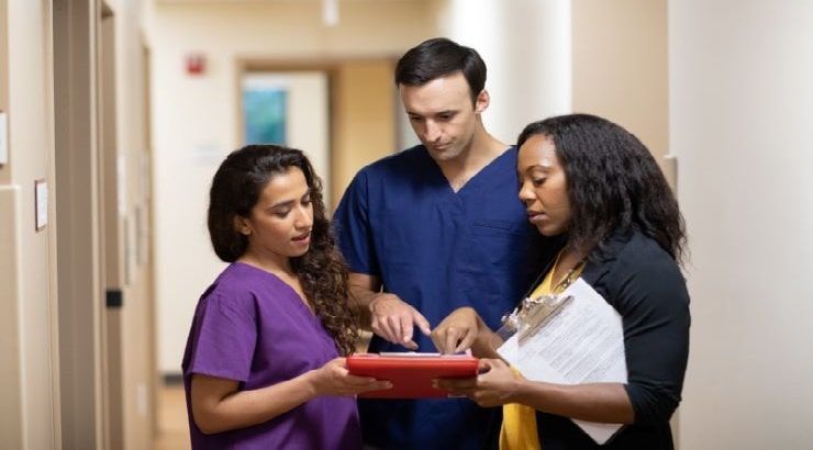 nurses and doctors at a hospital
