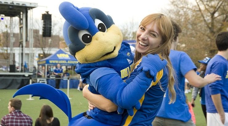 Student and College Mascot at Pep Rally
