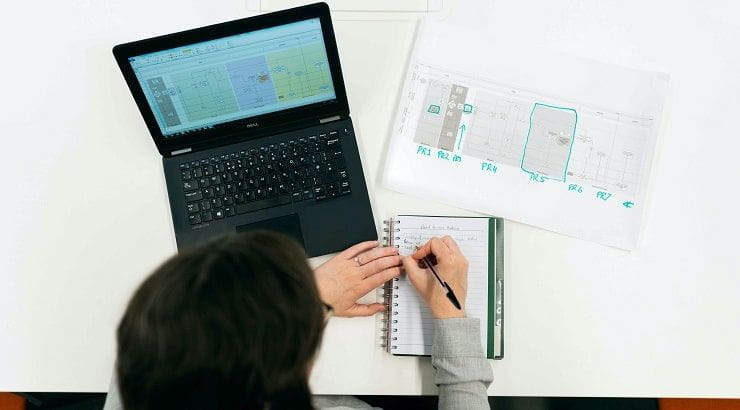 female engineer analyzing data